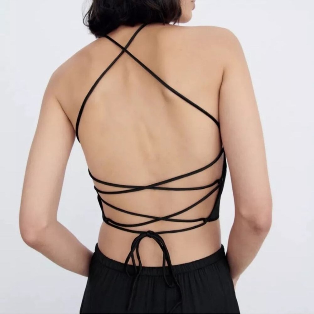Zara Satin Black Strappy Back